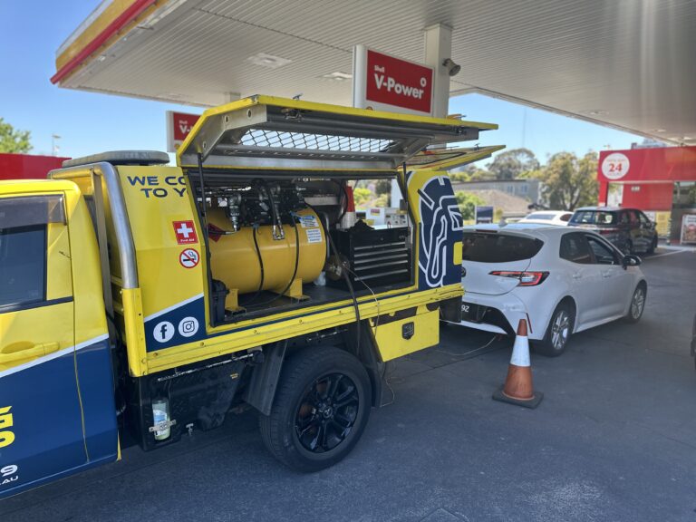 Wrong fuel rescue eastern suburbs Melbourne — Rapid Fuel Assist draining diesel from petrol Toyota Corolla at Shell service station Doncaster