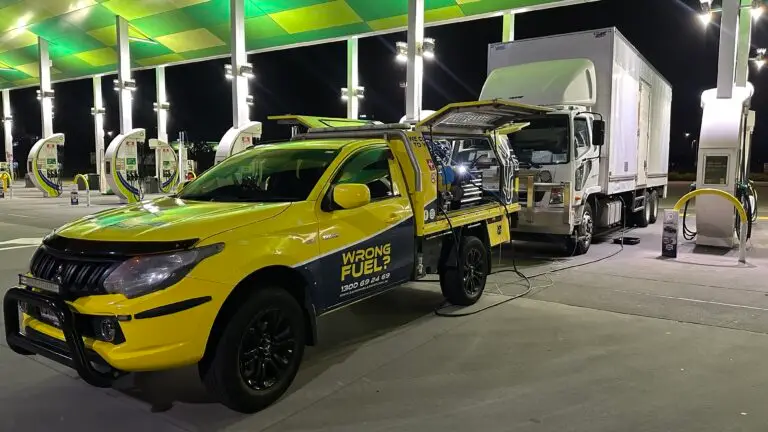 Wrong fuel rescue eastern suburbs Melbourne — Rapid Fuel Assist draining petrol from diesel commercial truck at BP service station Scoresby