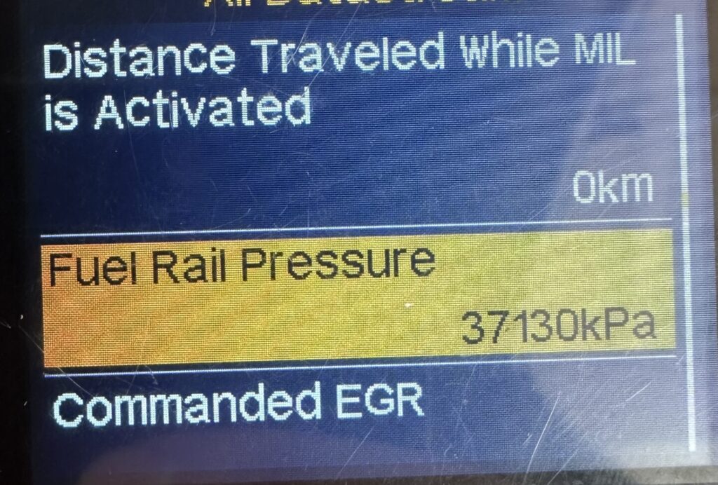 Fuel Rail Pressure after starting vehicle with wrong fuel service completed