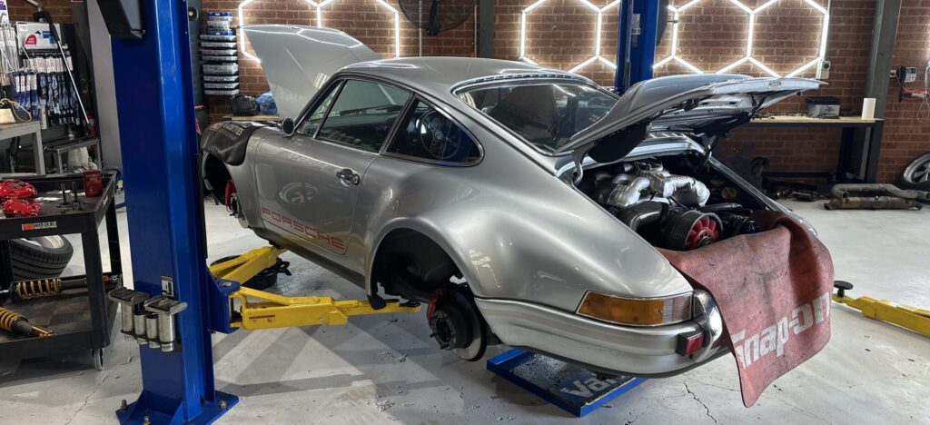 Classic Porsche 911 undergoing custom performance build at Tec-Nine workshop Brunswick Melbourne
