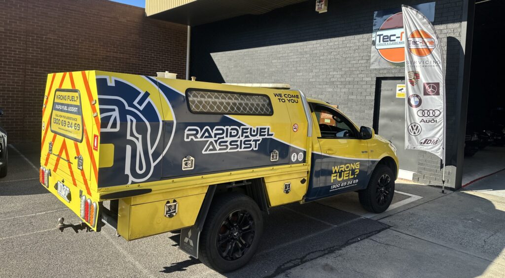 Rapid Fuel Assist on-site wrong fuel drain at Tec-Nine Brunswick completing petrol in diesel repair on Toyota Hilux