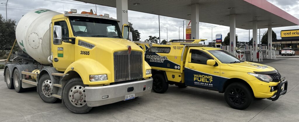 Wrong fuel in a fleet vehicle Melbourne — Rapid Fuel Assist attending Boral concrete truck wrong fuel callout at Ampol service station