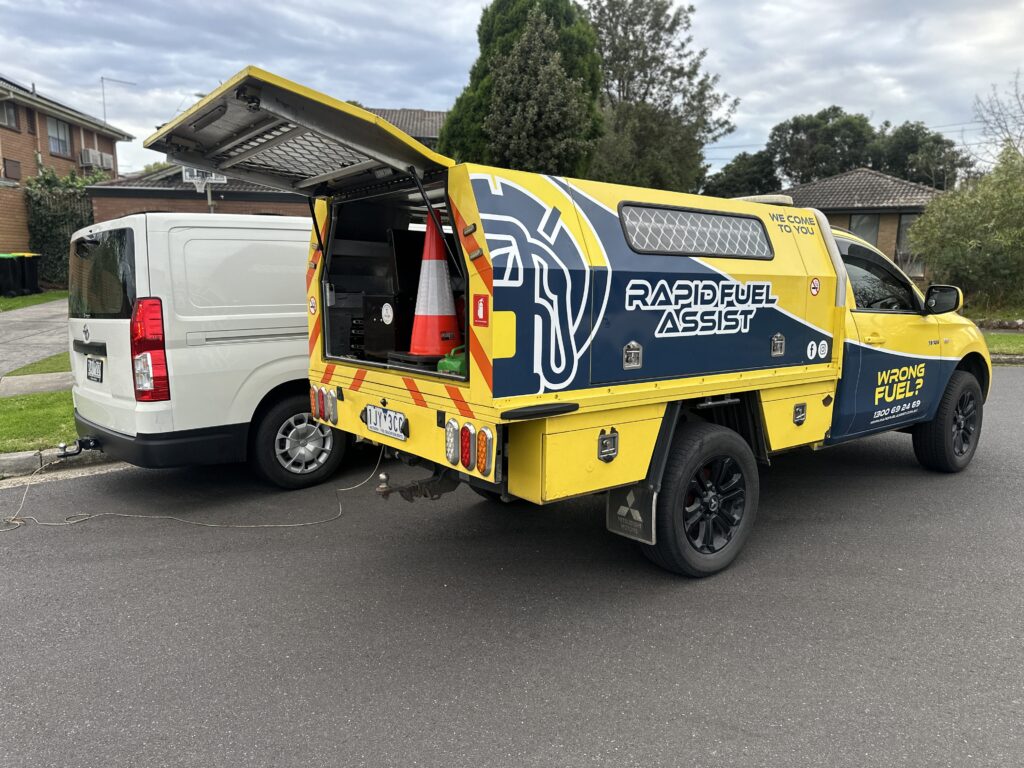 petrol in diesel car and driven — Rapid Fuel Assist attending Toyota HiAce wrong fuel job Melbourne